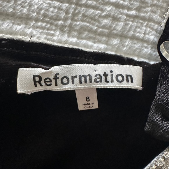 Reformation Pia Crystal Velvet Mini Dress in Black - Size 8 - Picture 6 of 10